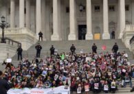 People gathered on the steps of the U.S. Supreme Court