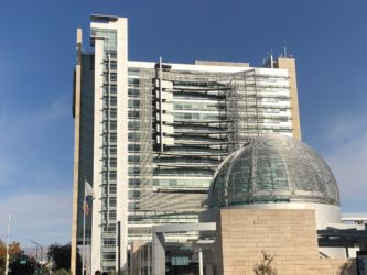 The exterior of San Jose City Hall on a sunny day.