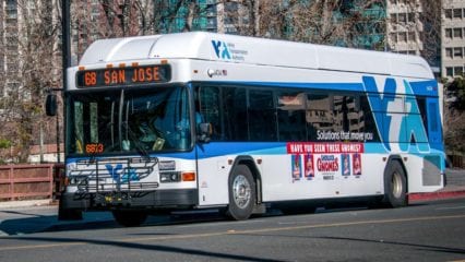 A bus at a stop in San Jose, California
