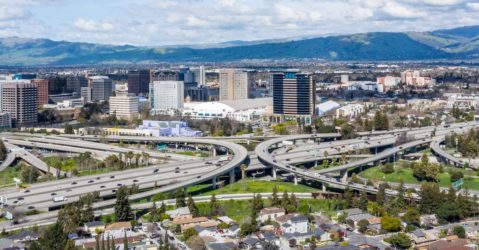 An aerial view of downtown San Jose