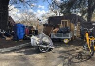 Homeless encampments are a common sight along Coleman Avenue in San Jose. Photo by Lloyd Alaban.