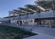 A light rail train station in San Jose