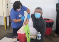 Agricultural workers received COVID-19 vaccines at Monterey Mushrooms in Morgan Hill on Cesar Chavez Day. Photo by Lorraine Gabbert.