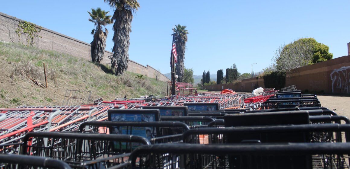 A cluster of shopping carts in San Jose, California