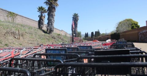 A cluster of shopping carts in San Jose, California