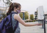 Wearing masks, hand sanitizing and keeping six feet apart are required for returning San Jose Unified School District students. Photo courtesy of SJUSD.