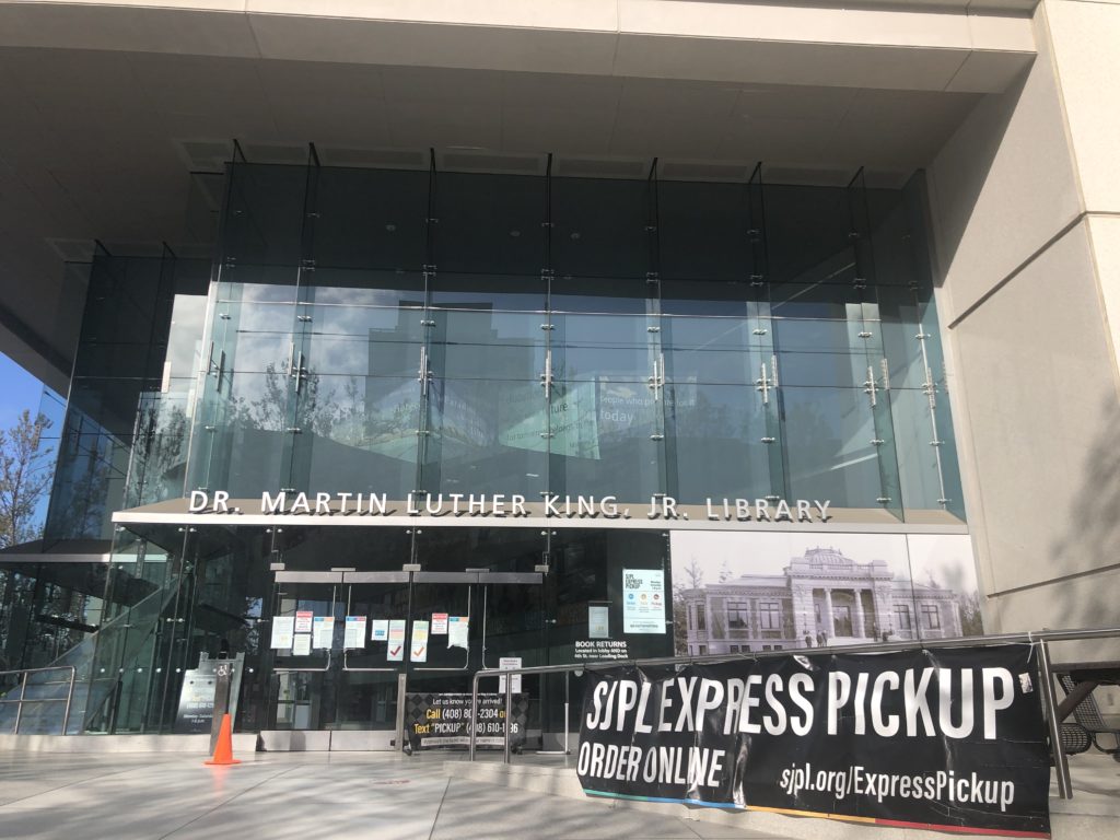 At branches of the San Jose Public Library, patrons can place books on hold at sjpl.org/ExpressPickup and pick them up Monday-Saturday from 1-6 p.m. Photo by Patricia Wei.