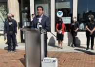 San Jose Councilmember Raul Peralez announced his $1 million request Wednesday, flanked by members of the Downtown San Jose Economic Recovery Task Force. Photo by Lloyd Alaban.