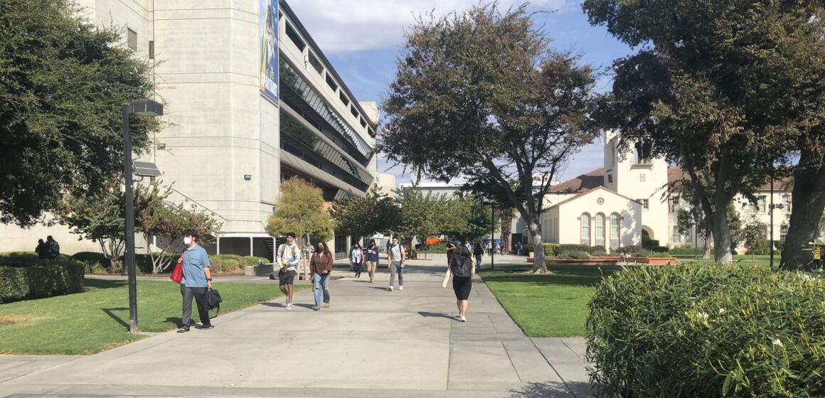 Students walking on campus at San Jose State University