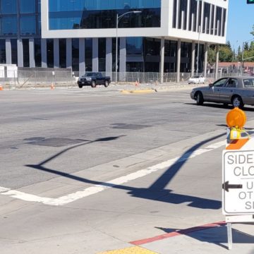 Santana Row San Jose sidewalk construction causes pedestrian safety concerns