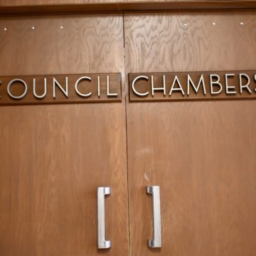 Doors to local government chambers in Santa Clara, California