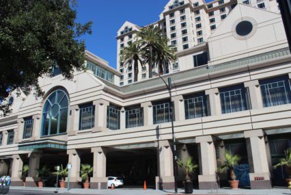 The exterior of a hotel in San Jose, California