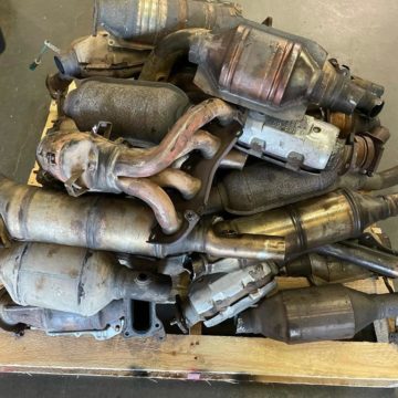 A pallet of recovered stolen catalytic converters.