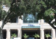 The exterior entrance to a hotel in downtown San Jose, California
