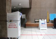 An election ballot drop box in Santa Clara County, California