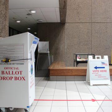 An election ballot drop box in Santa Clara County, California