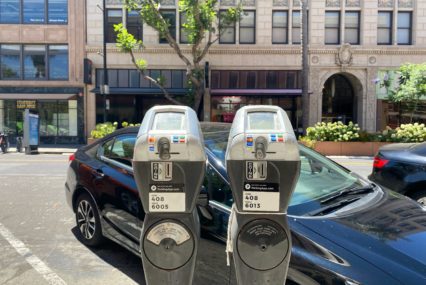 Parking meters Parking meters in front of a car in San Jose, California