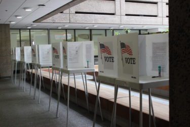 SCC Voting A row of voting booths at the Registrar of Voters in Santa Clara County, California