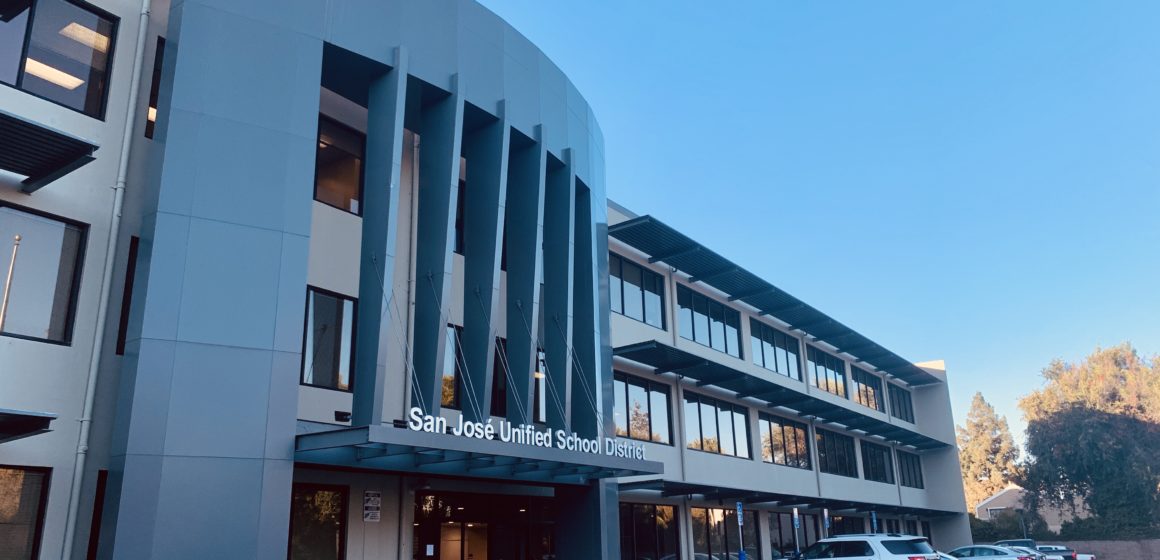 San Jose Unified The exterior of a school district office building in San Jose, California