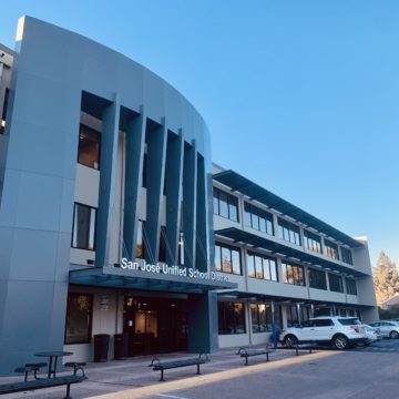 The exterior of a school district office building in San Jose, California