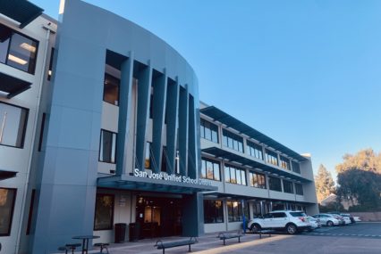 The exterior of a school district office building in San Jose, California