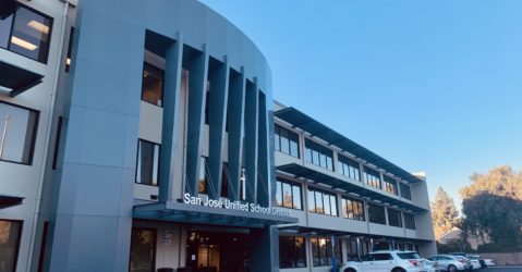 The exterior of a school district office building in San Jose, California
