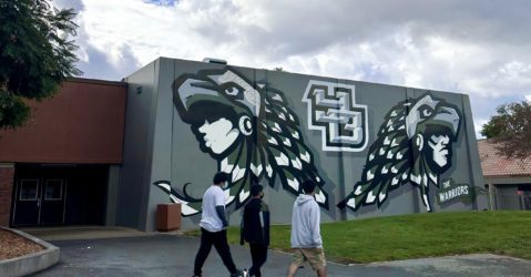 Students walking in front of a high school in San Jose, California