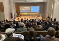 A crowd fills the seats at a San Jose City Council meeting