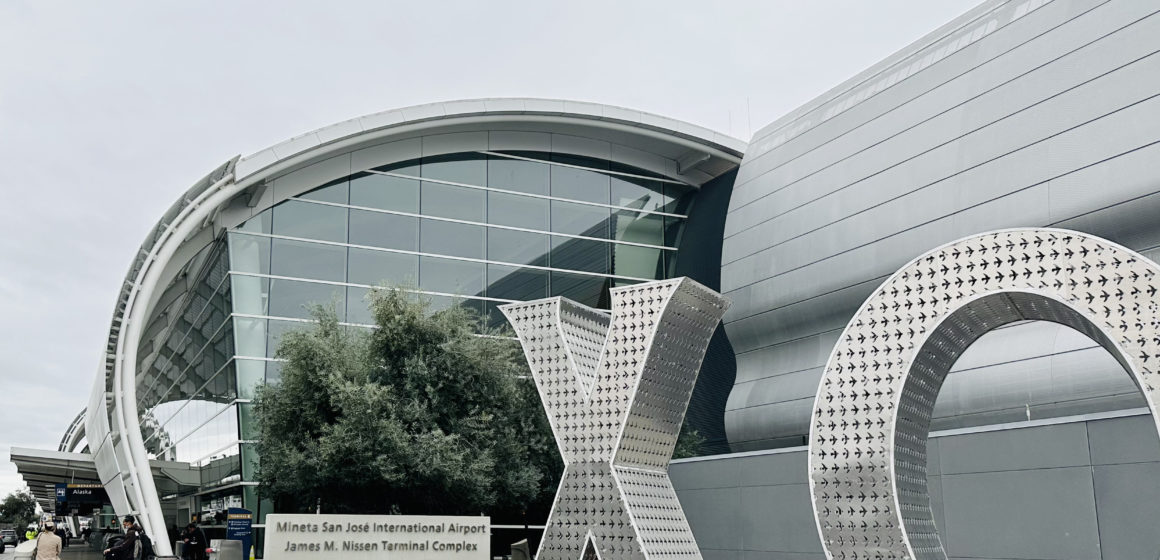 The exterior of an airport terminal in San Jose, California