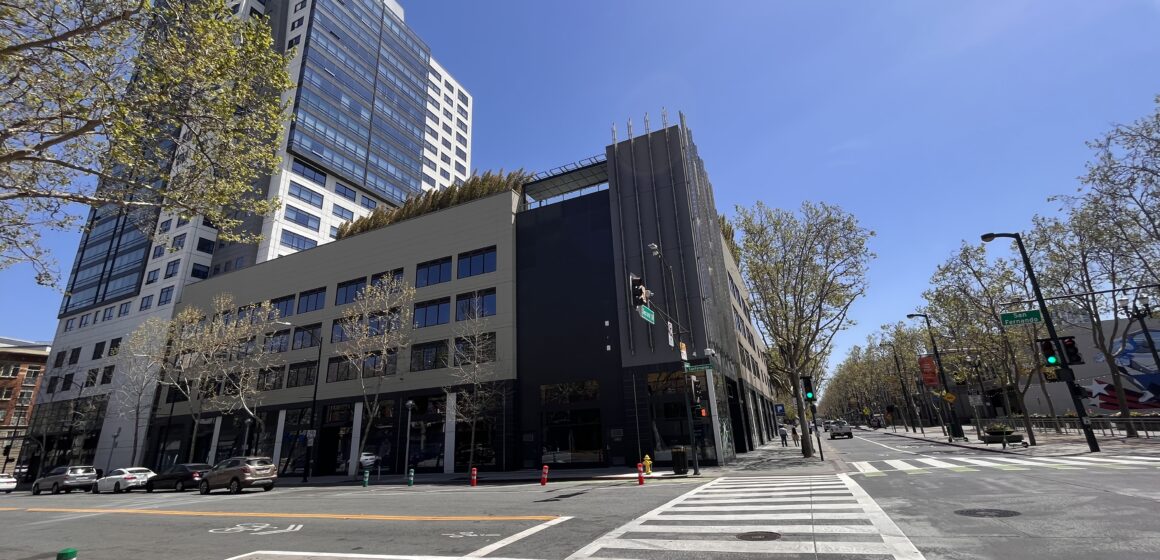 The exterior of an empty commercial building in downtown San Jose.