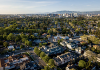 An aerial view of trees and houses in San Jose
