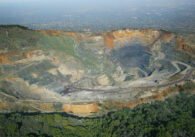 An aerial view of a cement plant quarry pit in Santa Clara County, California