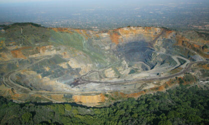 An aerial view of a cement plant quarry pit in Santa Clara County, California