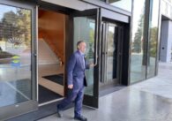 Sunnyvale Mayor Larry Klein exits the new City Hall, which was designed to be a zero-energy building.