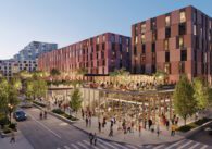 A digital rendering of a development planned in Cupertino