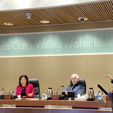 Rebecca Eisenberg Censure Meeting Four Santa Clara Valley Water District Directors arguing during a meeting, one standing
