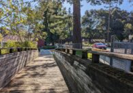 An old-looking wood bridge that runs alongside McClellan Road in Cupertino, which will be reconstructed to improve safety for hikers along Stevens Creek Trail.