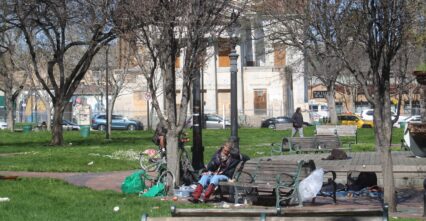 St. James Park A homeless person sitting on a park bench in San Jose, California
