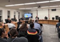 A crowd of people sitting in chairs at an Alum Rock Union School District board meeting in San Jose.