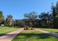The Los Gatos High School lawn leading up to the main building