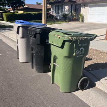 Three garbage cans on the street in San Jose, California