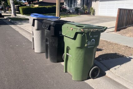 Three garbage cans on the street in San Jose, California