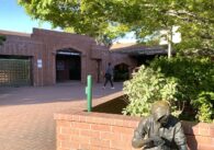 Exterior of Sunnyvale Public Library, a one-story brick building