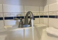 A running water faucet