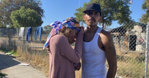 Girl cries as city conducts sweep