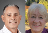 A composite photo of a man on the left and woman on the right