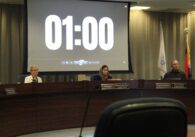 Santa Clara County Board of Education President Maimona Afzal Berta (center) among fellow trustees on Wednesday. Photo by Vicente Vera.