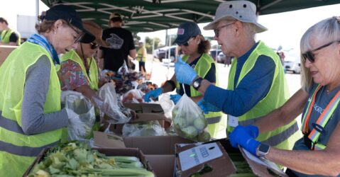 People distributing food for donations