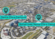 A map showing two proposed medical campuses in Santa Clara