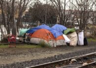 Homeless tents near train tracks